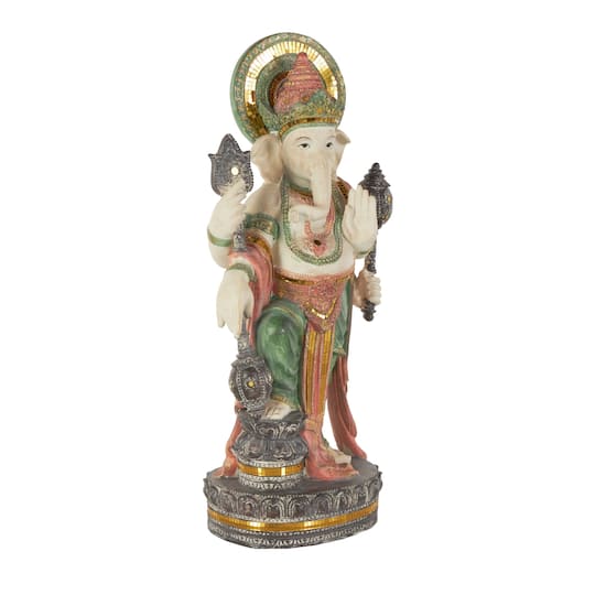 26.5" Gold Ganesh Sculpture with Green, Blue & Red Accents